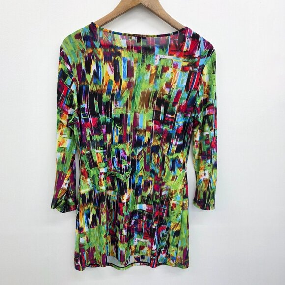 Milano Tunic Top Womens Size M Multicolor Abstract Print Scoop Neck Artsy Retro - Picture 3 of 13